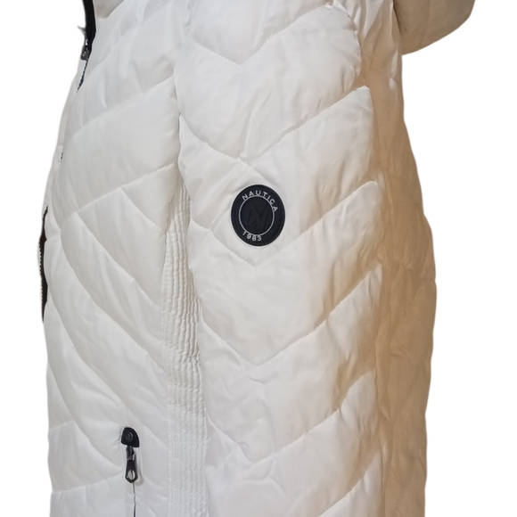 Nautica Cozy White Puffer Jacket Hoodie Women's Size L - Picture 4 of 8
